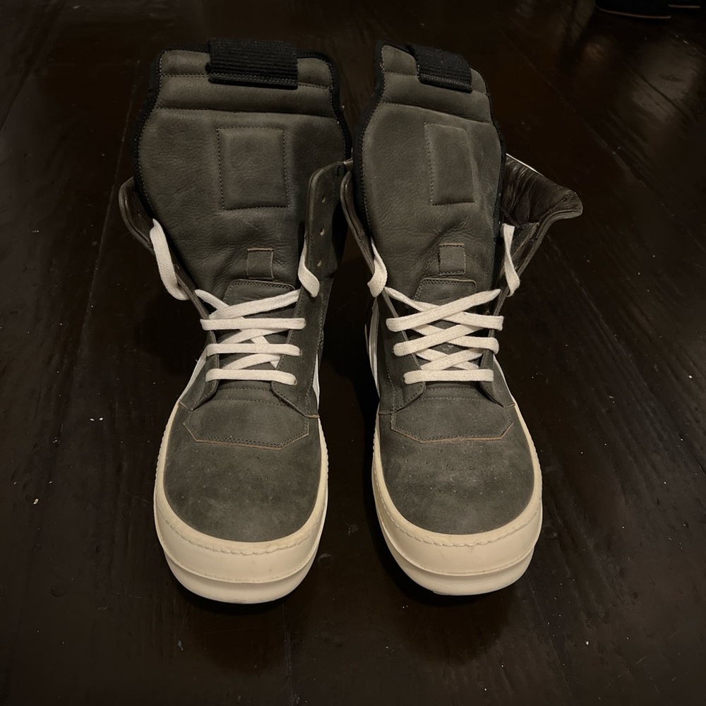 Rick Owens Gray and White High-Top Sneakers